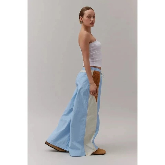 BDG Pants - NEW BDG Adrienne Wide Leg Track Pants M Nylon Color Block Blue Tan White